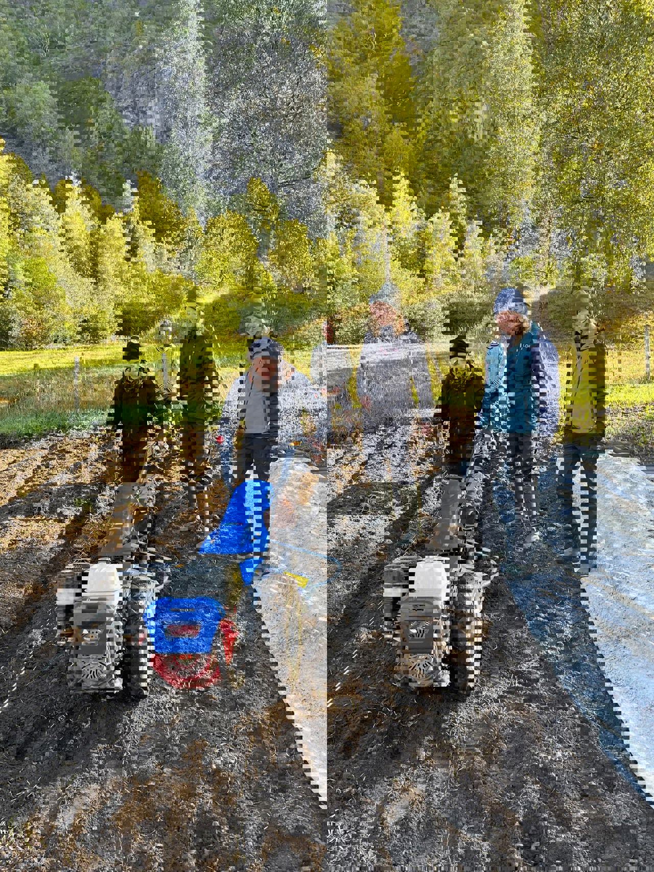 Deltakarar i modulen «Næringsutvikling og verdiskaping i økologisk landbruk» studerer grønsaksfelt og marknadshagedrift.